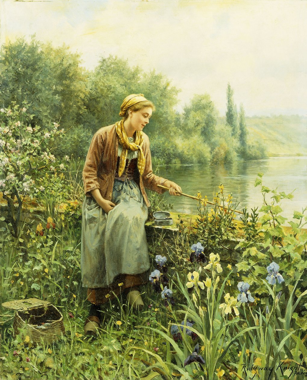 Vissen op een lentedag door Daniel Ridgway Knight