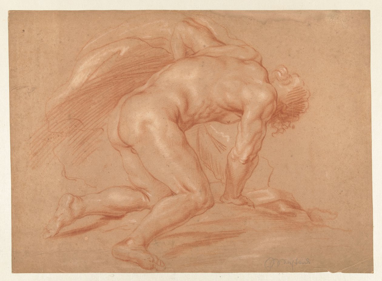 Knielend mannelijk naakt door Daniël Mijtens (II) (attributed to)