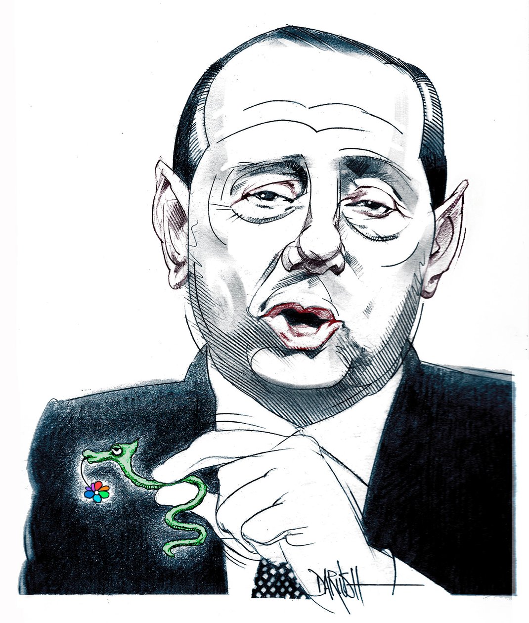Silvio Berlusconi, 2024 (digitale kleurpotloodtekening) door Dariush Radpour