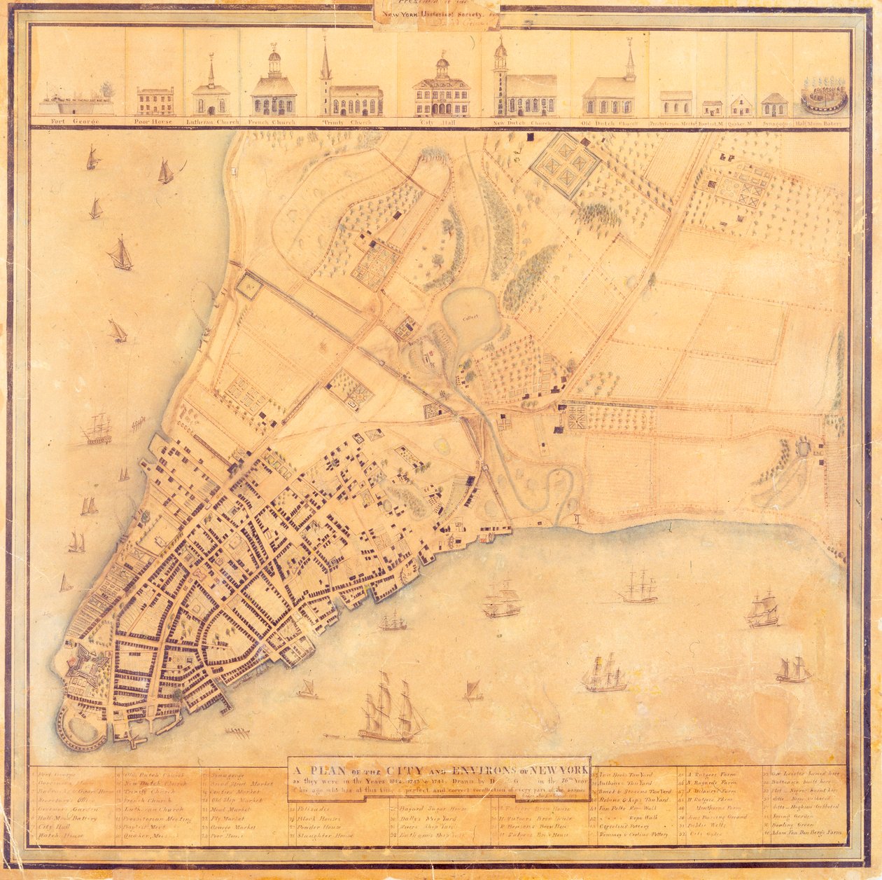 Kaart van Manhattan, c.1740 door David Grim