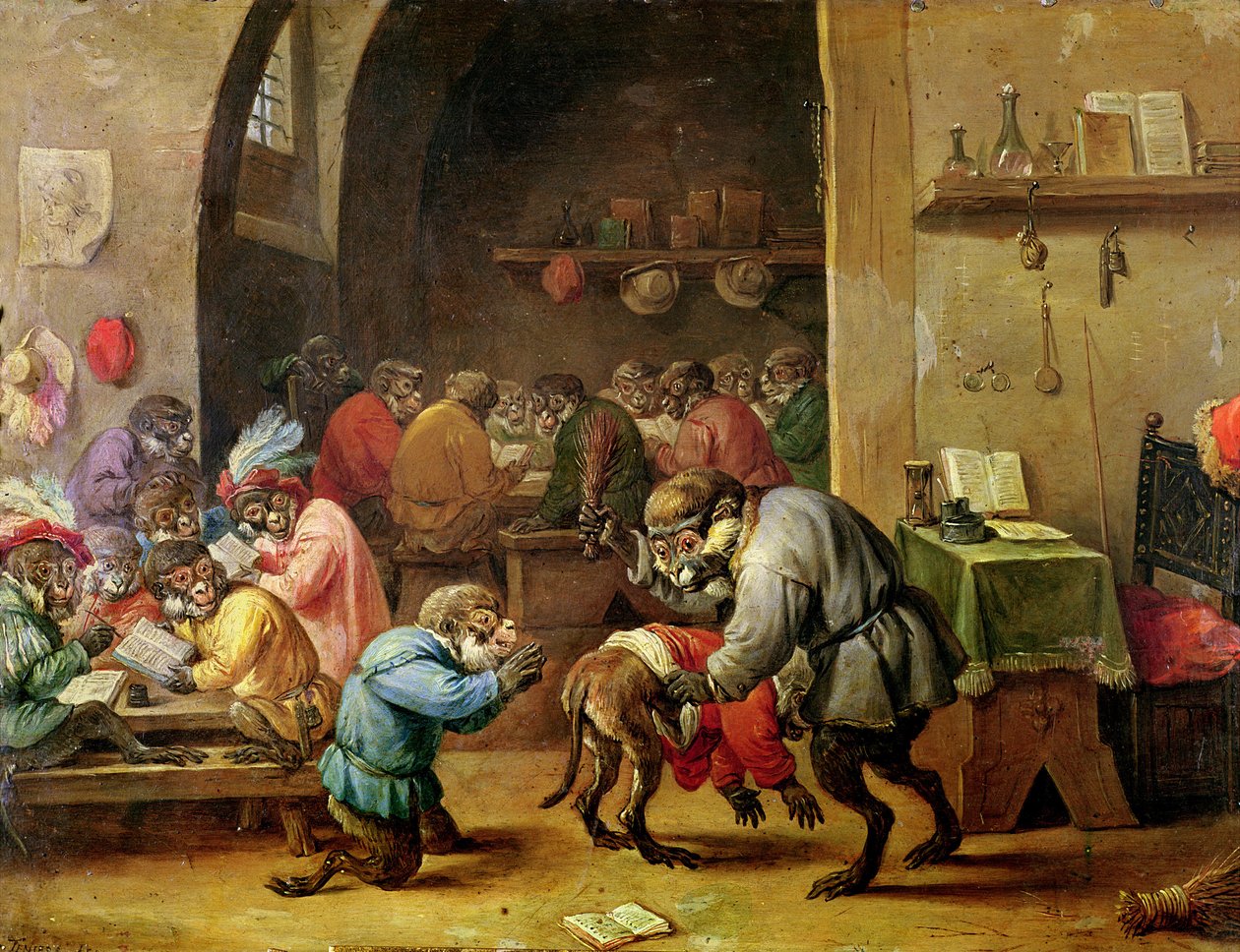 De apen op school door David Teniers the Younger