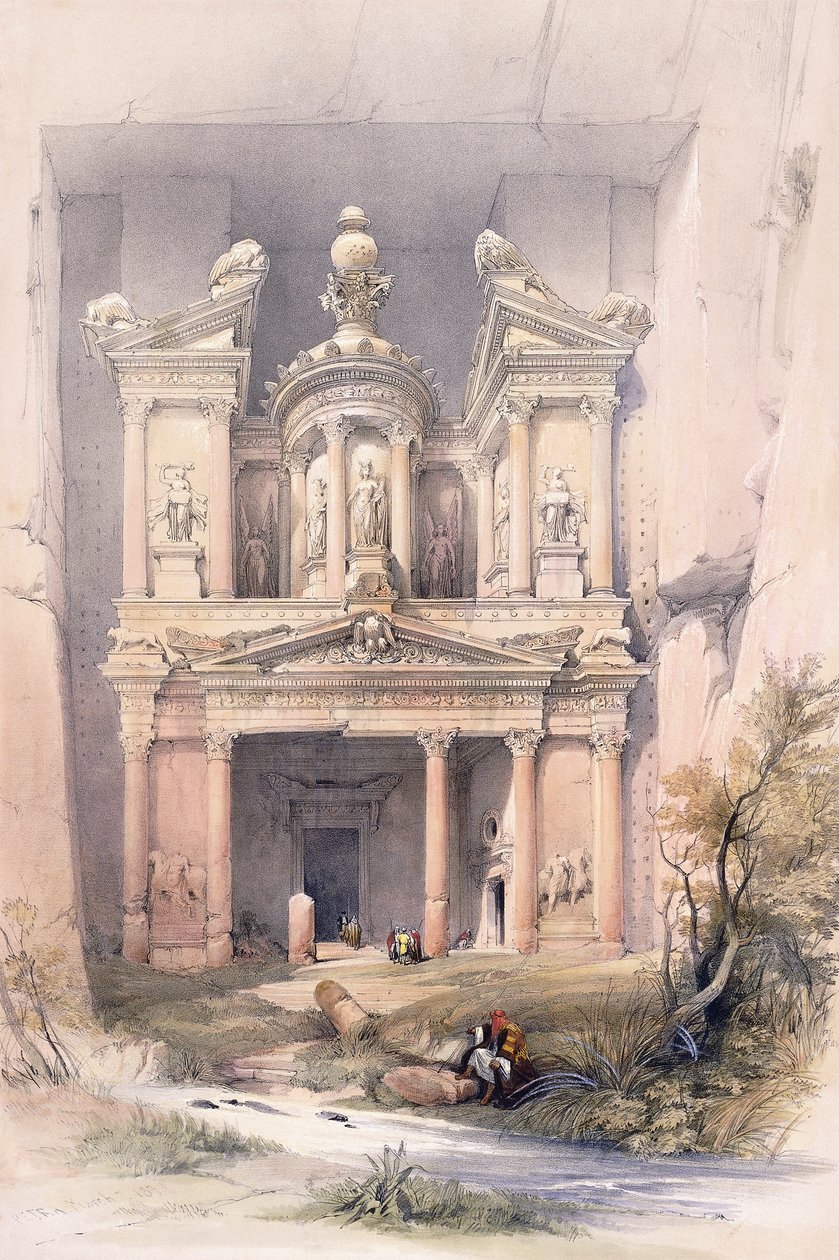 El Kasne (Schatkamer), Petra, maart 1839 door David (after) Roberts