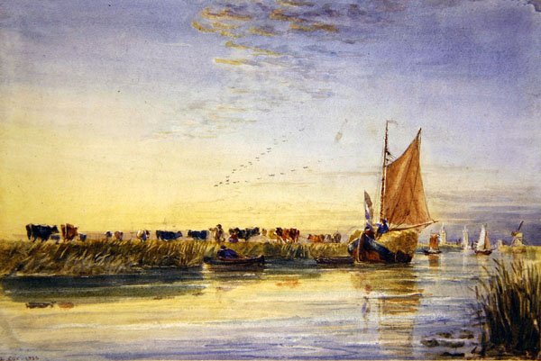 Hooischepen op de Schelde door David Cox