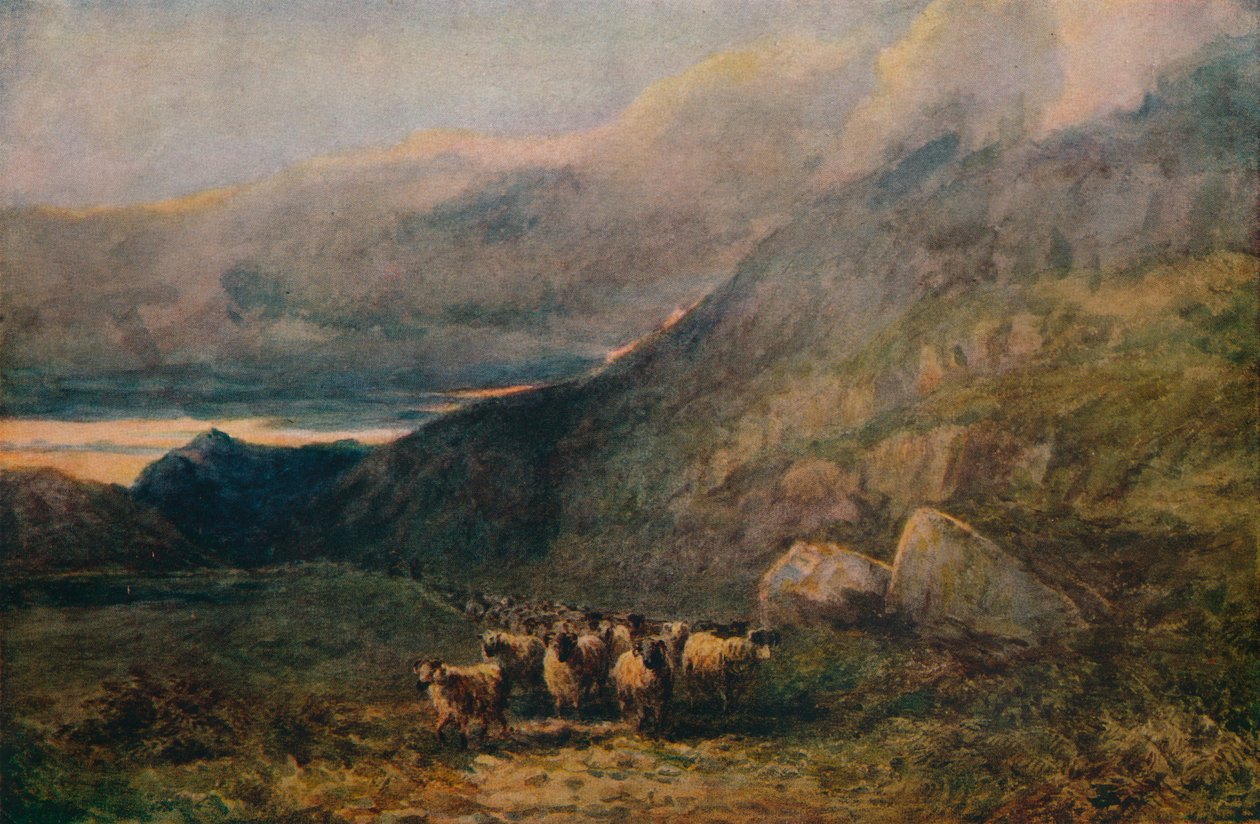 Bergweg met slaap, ca. 1838 door David Cox the elder
