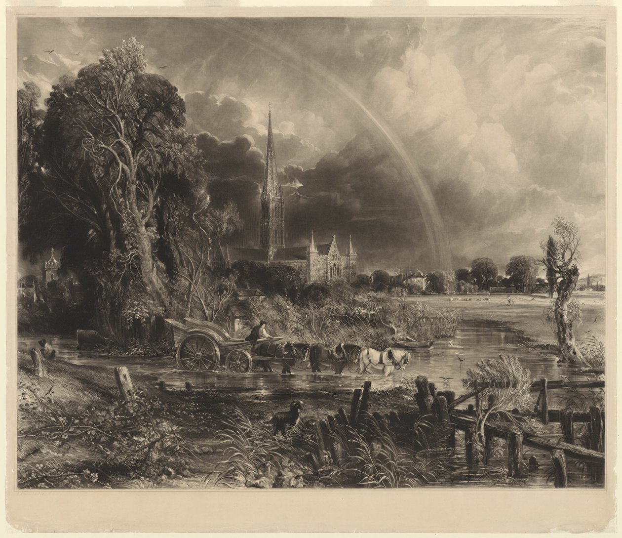 Kathedraal van Salisbury vanuit de weiden: de regenboog door David Lucas