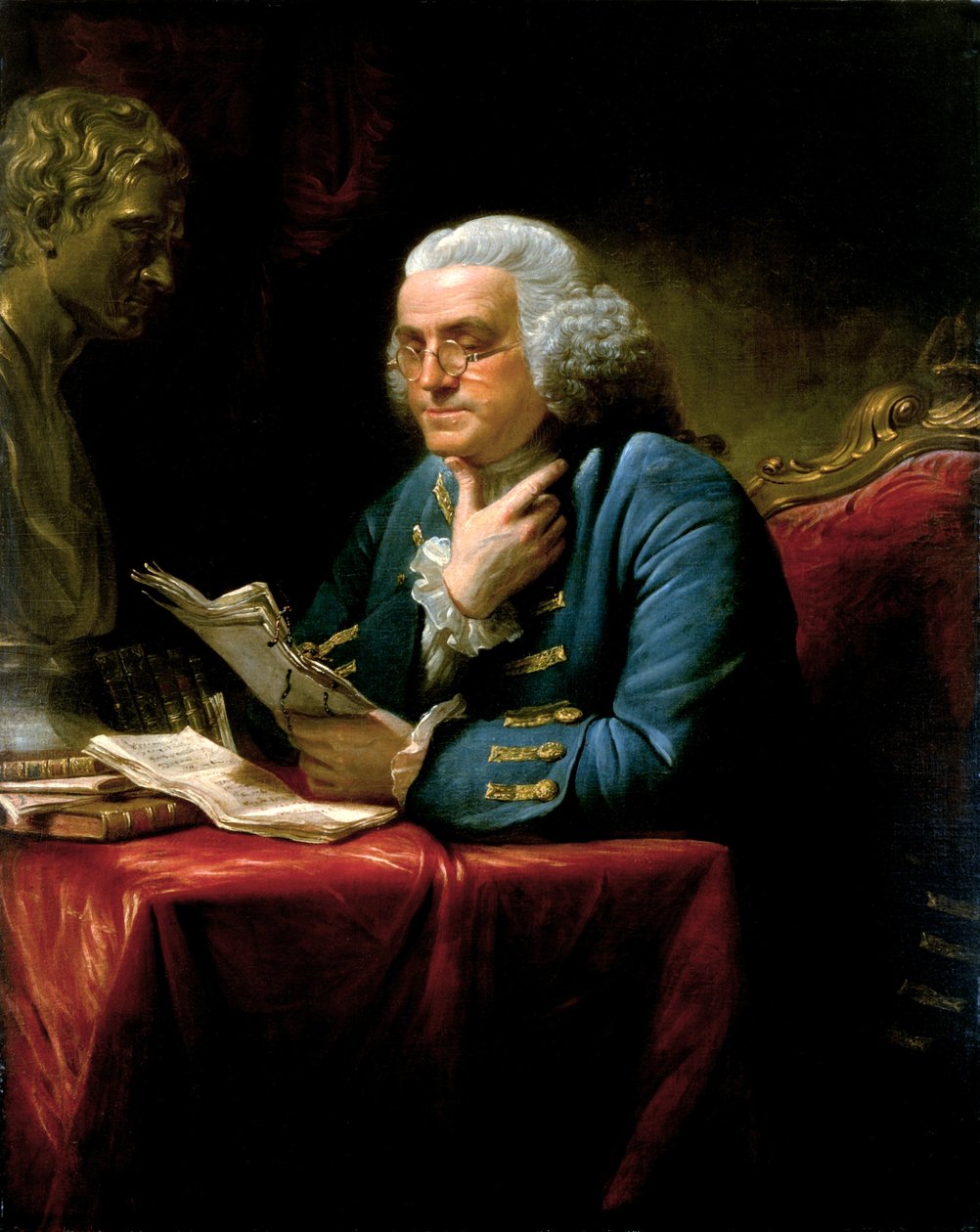 Portret van Benjamin Franklin door David Martin