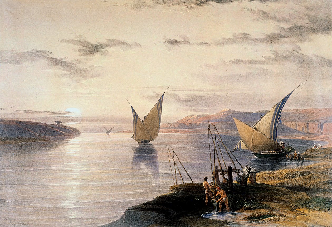 Boten op de Nijl, ca. 1838-1839 door David Roberts