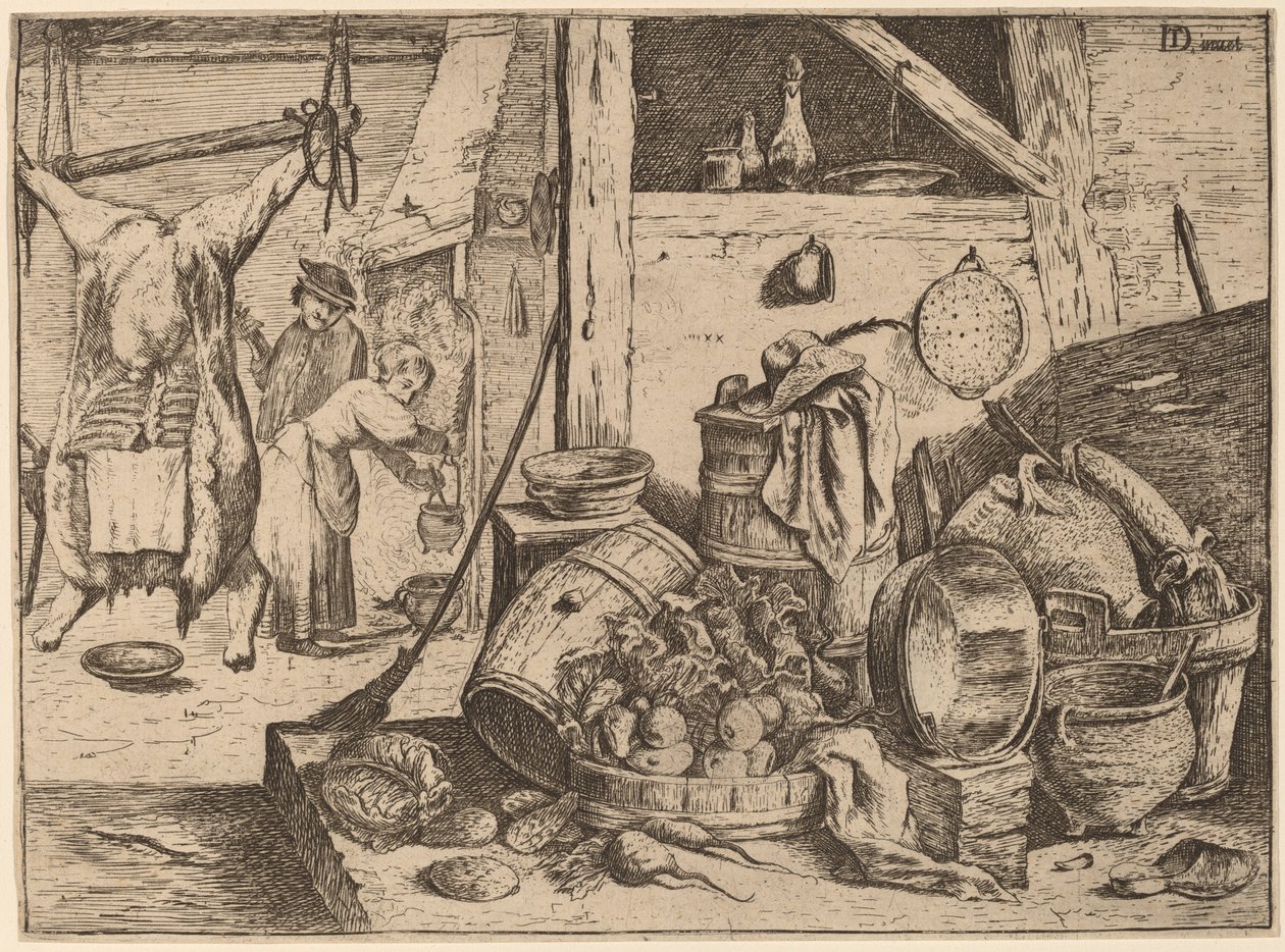Interieur van een Keuken door David Teniers the Younger