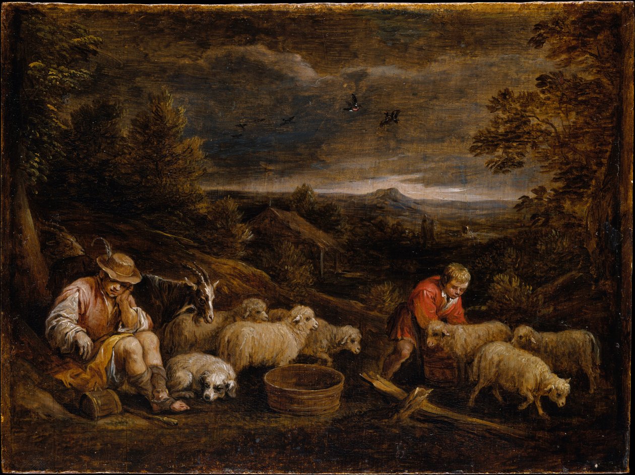 Herders en schapen door David Teniers the Younger
