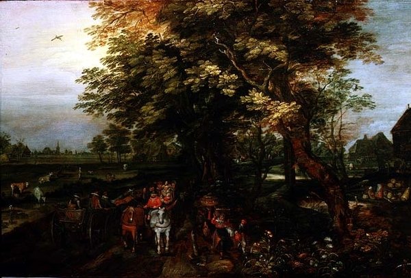 Bebost landschap met boeren door David Vinckboons