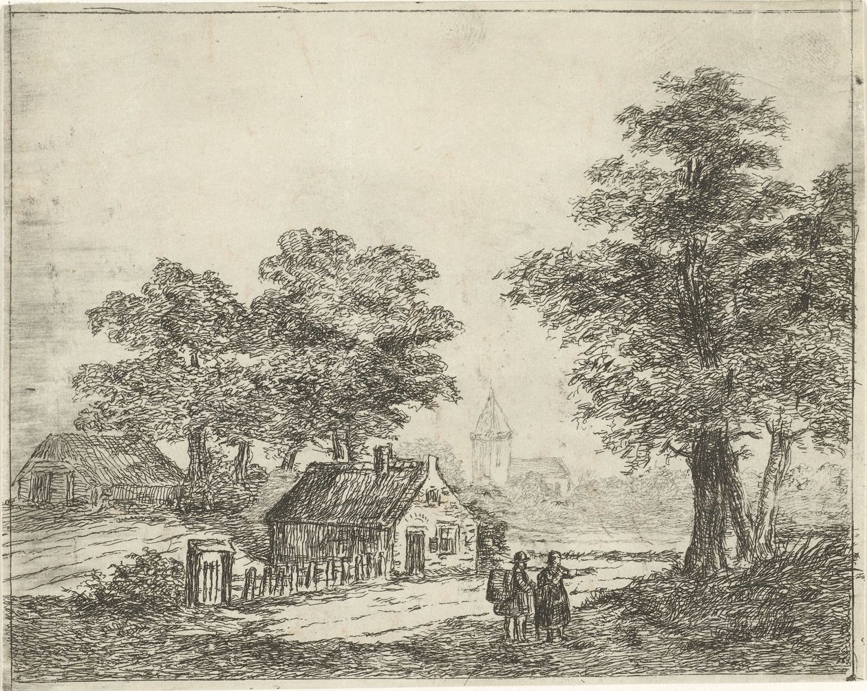 Landschap met wandelaars door David van der Kellen
