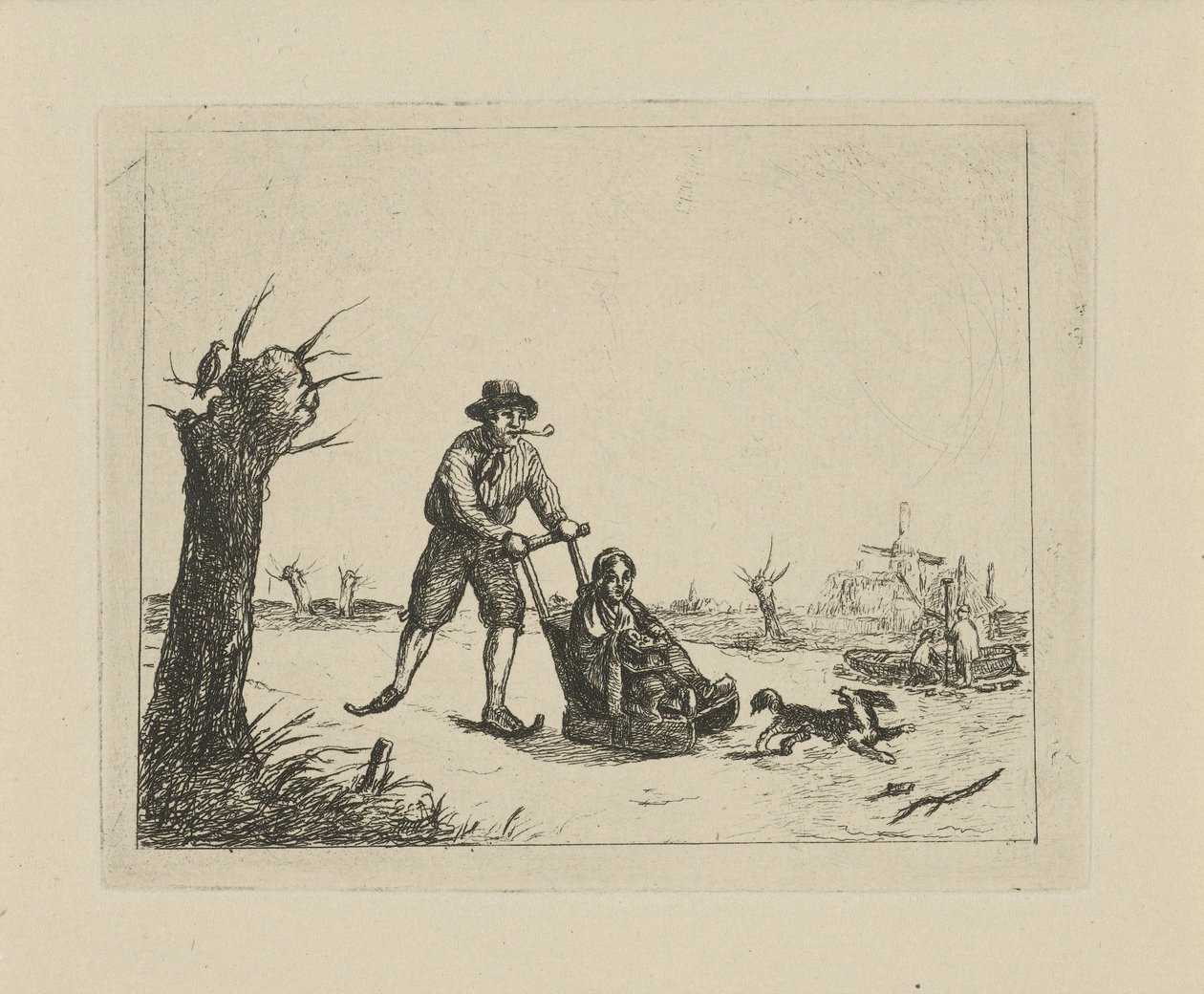 Winterlandschap met schaatser door David van der Kellen