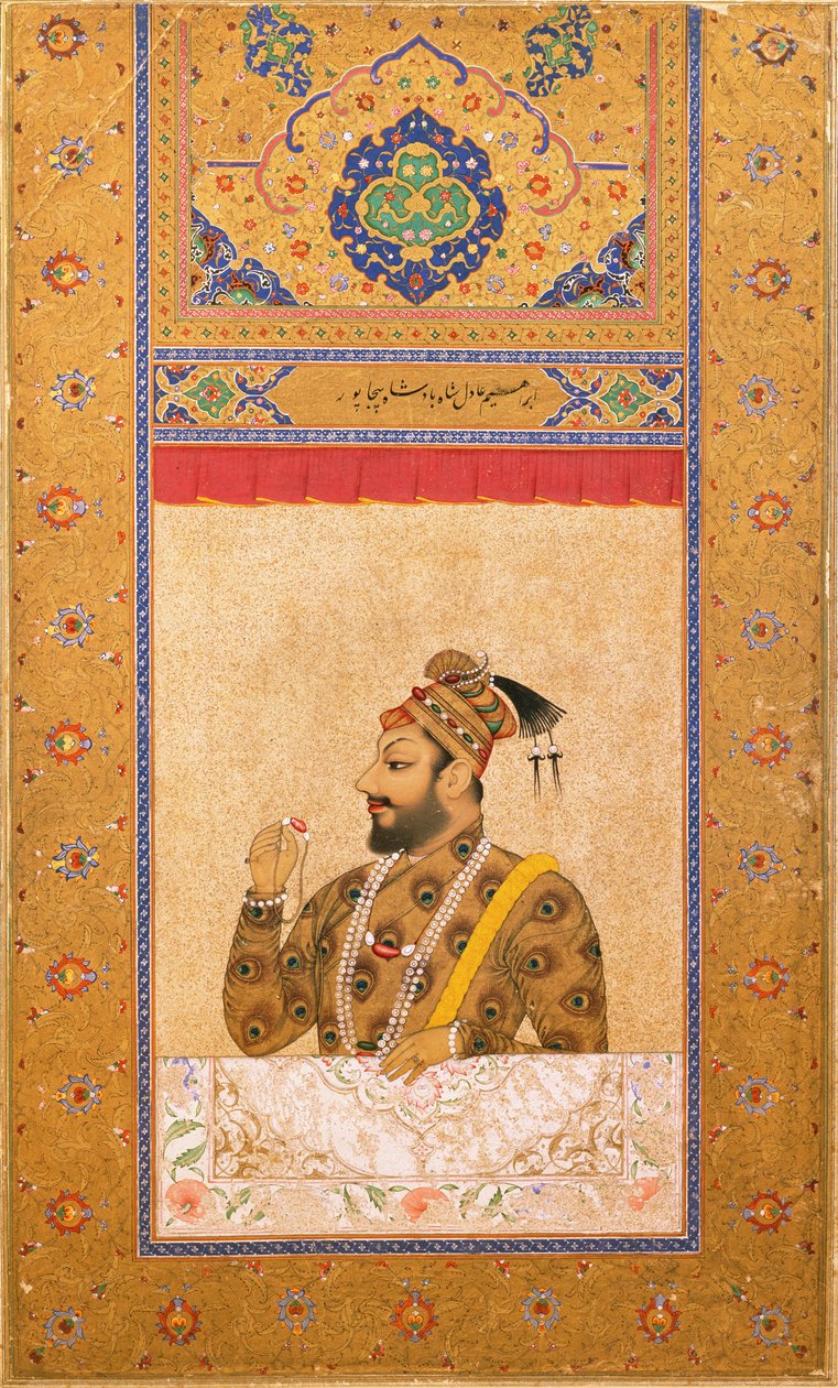 Portret van Sultan Ali Adil Shah II, Shah van Bijapur, Indiase miniatuur, Bijapur, ca. 1660 door Deccani School