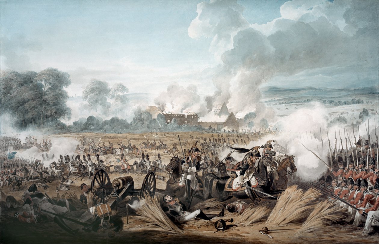 Aanval op de Britse vierkanten door Franse cavalerie bij de Slag van Waterloo, 1815 door Denis Dighton