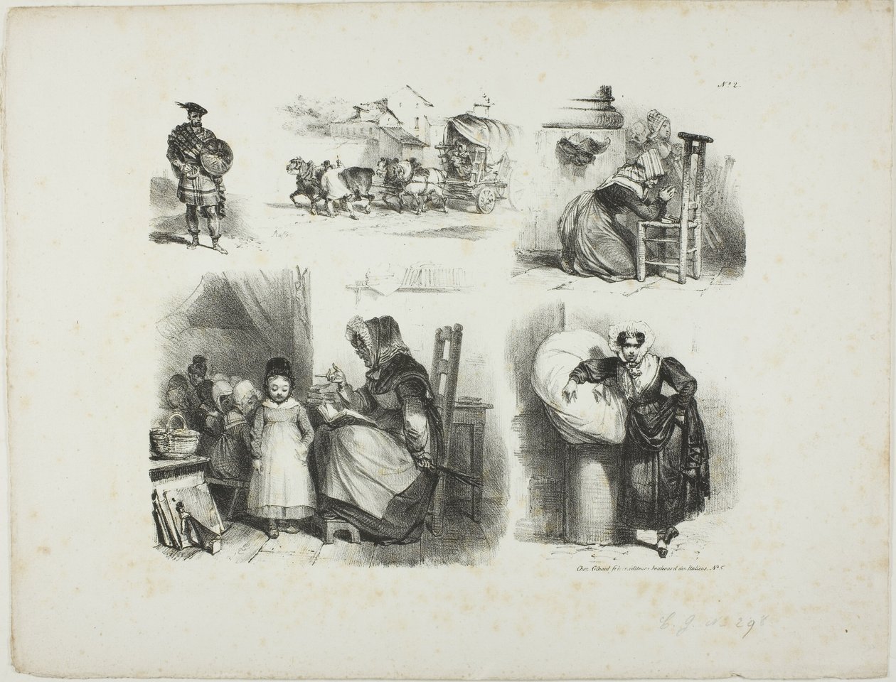 Schetsblad door Denis Auguste Marie Raffet