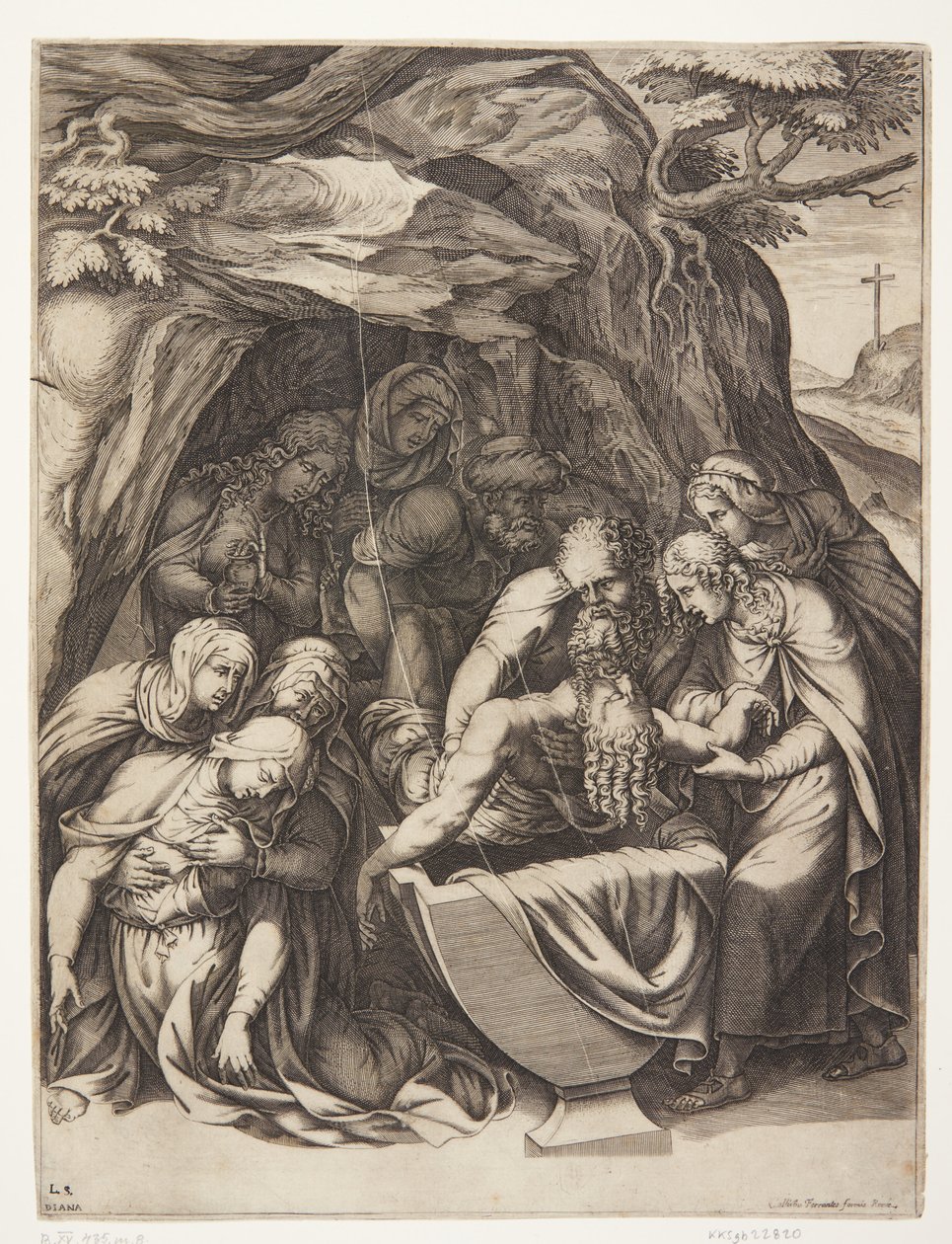 Maagd Maria bij het graf van Christus door Diana Scultori