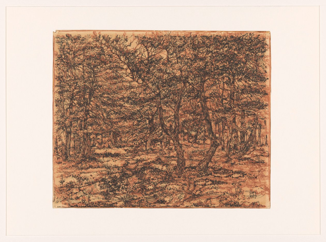 Boslandschap door Dick Ket (signed by artist)