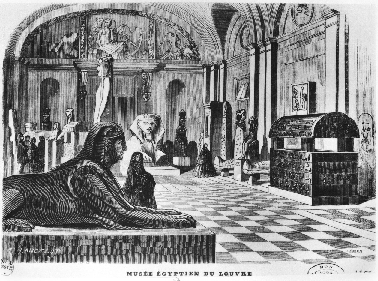 De Egyptische zalen in het Louvre Museum, gegraveerd door Pegard (19e eeuw) 1851 door Dieudonne Auguste Lancelot