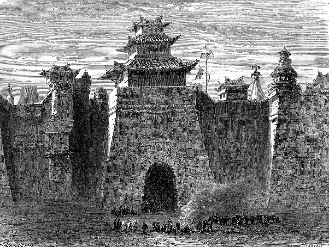 Muren en Poort van PEKIN, China door Dieudonne Auguste Lancelot