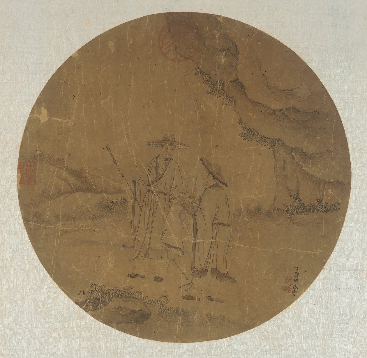 Landschap: twee figuren door Ding Guanpeng