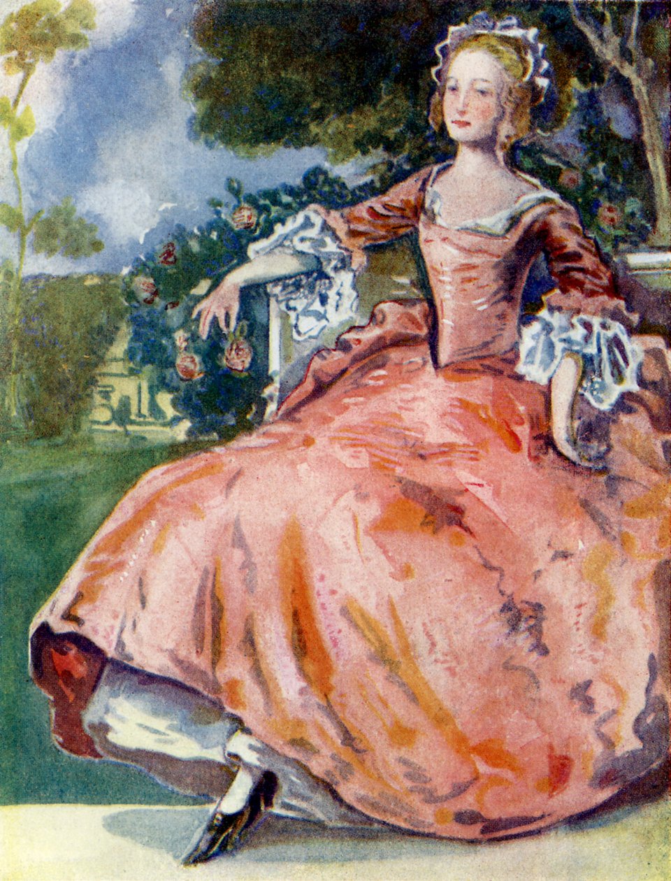 Vrouwenkostuum in het bewind van George I (1714-1727) door Dion Clayton Calthrop