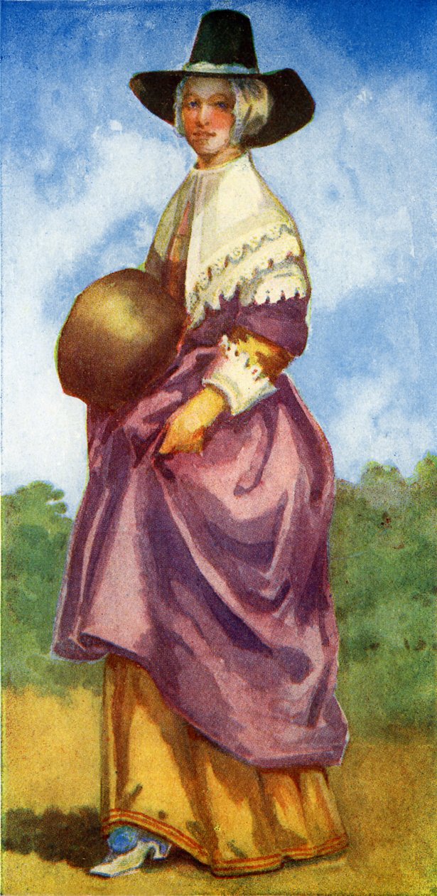 Vrouwenkostuum in het bewind van de Cromwells (1649-1660) door Dion Clayton Calthrop