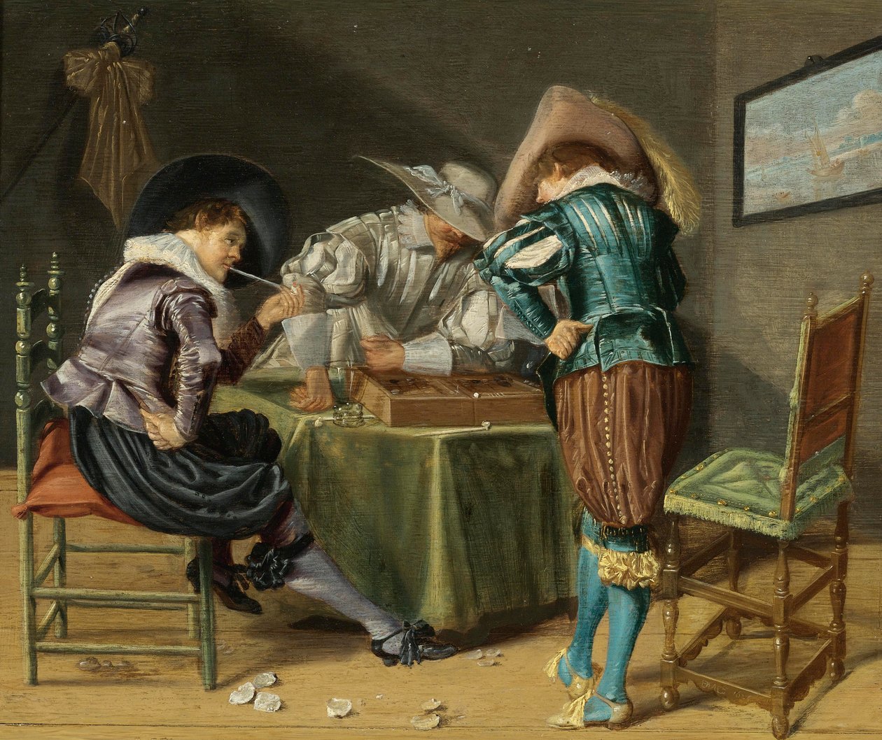 Tric-Trac spelers in een interieur door Dirck Hals