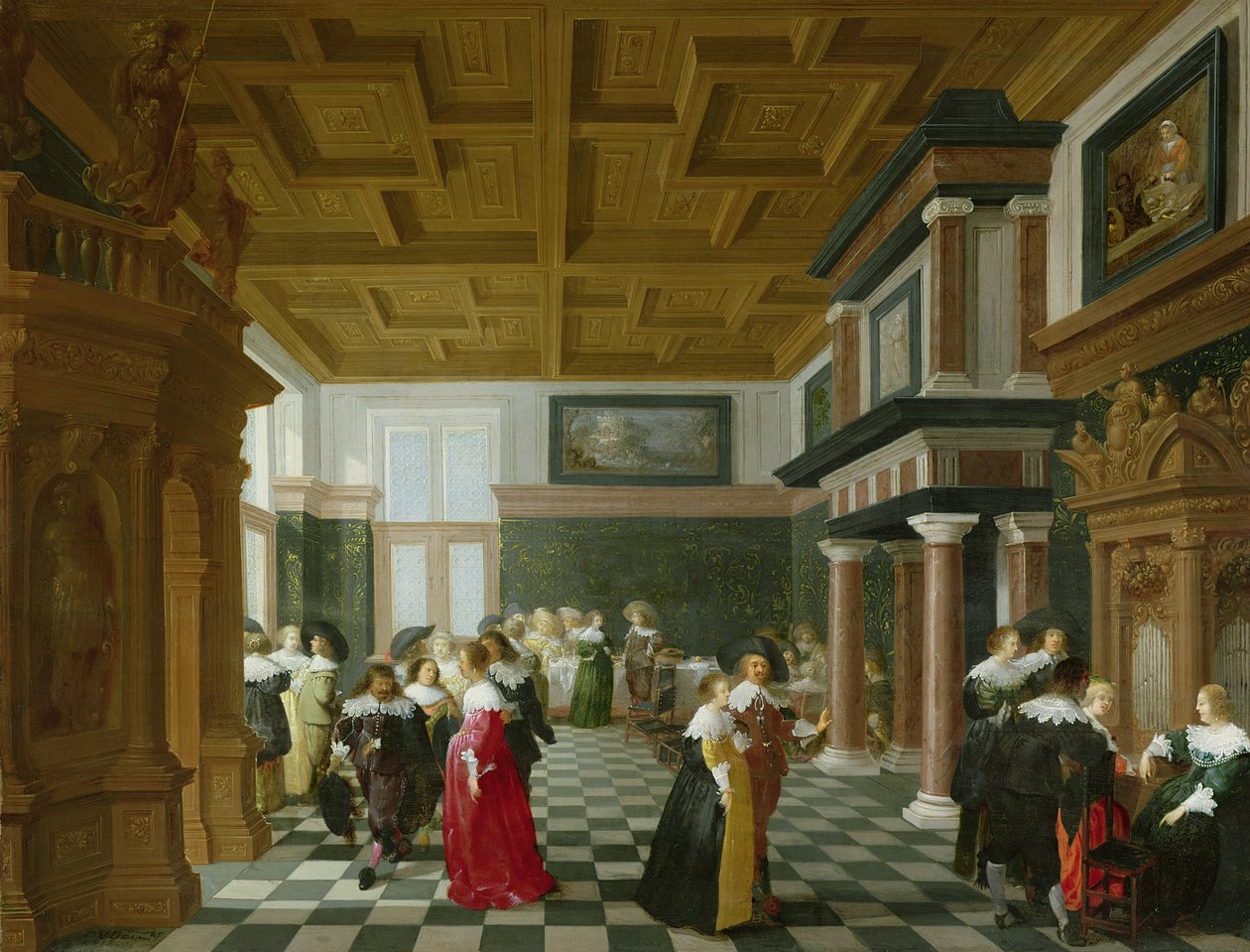 Elegante Figuren dansen in een Interieur door Dirck van Delen