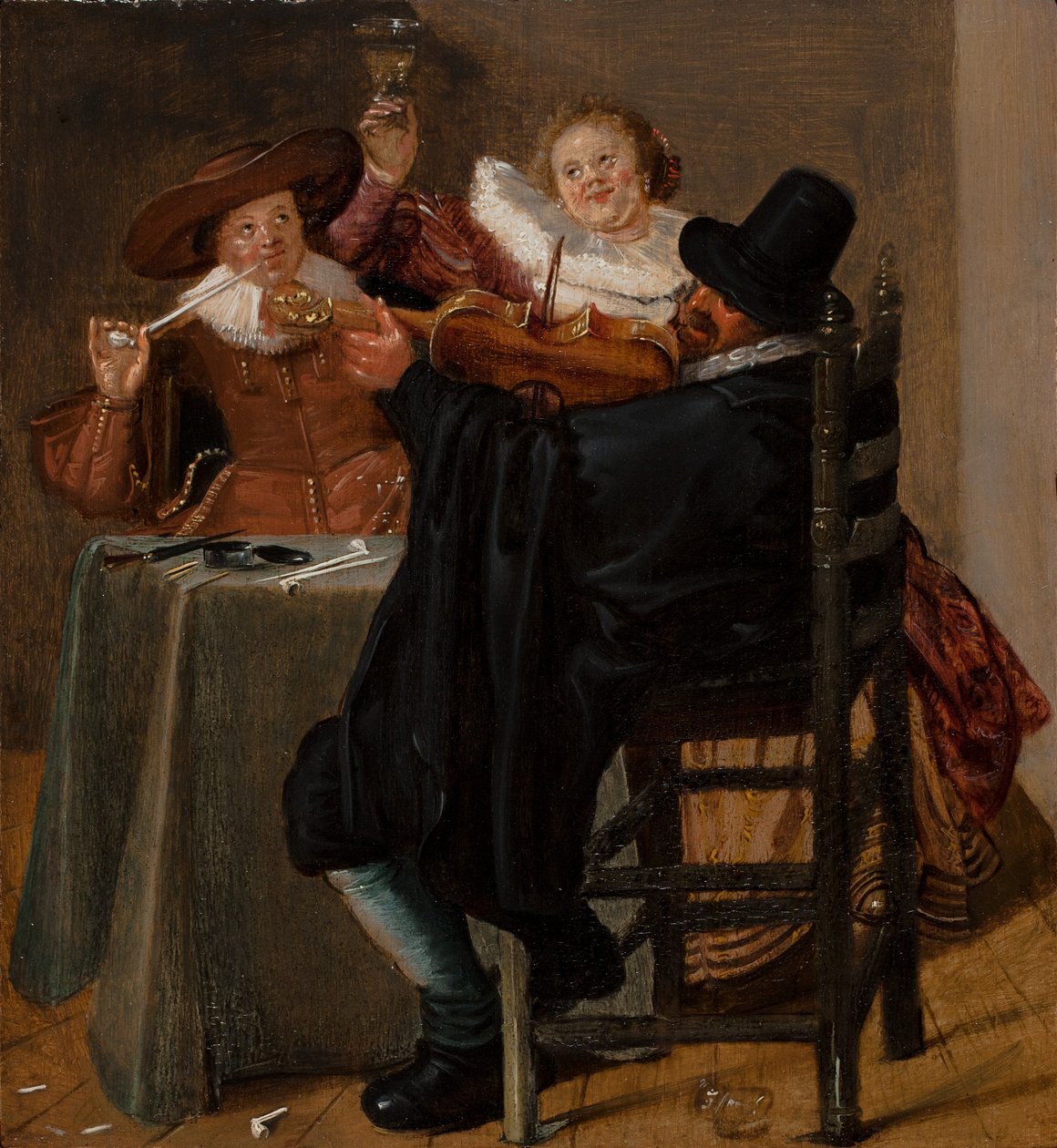 Vrolijk gezelschap met violist door Dirck Hals