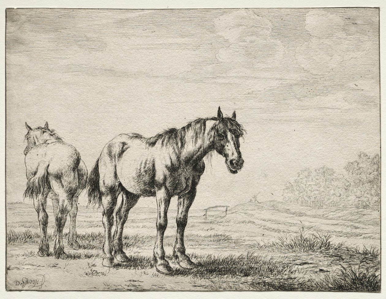 Twee ploegpaarden door Dirck Stoop