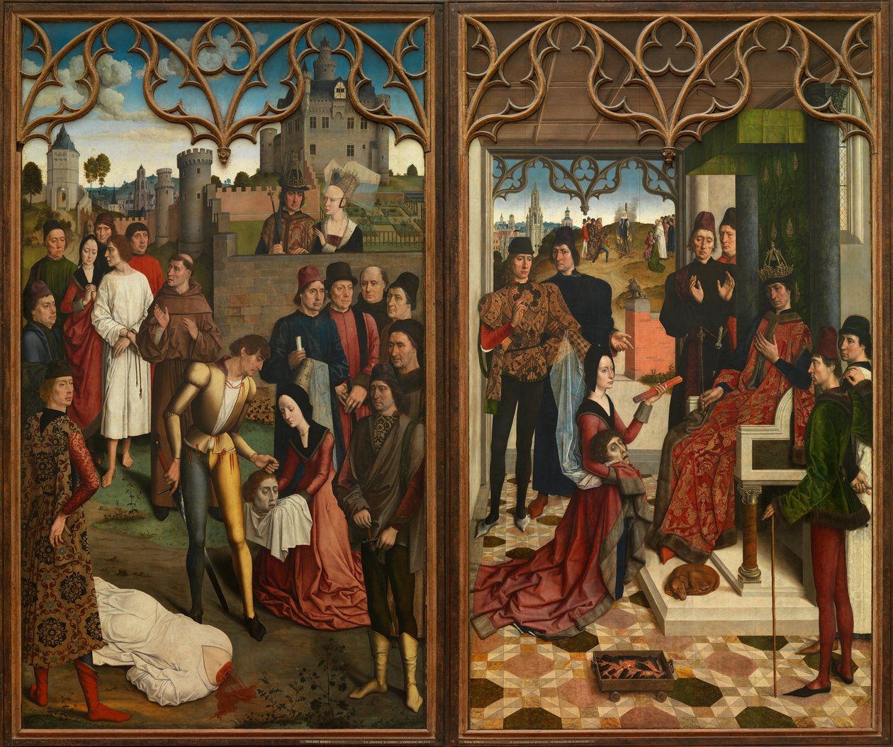 Gerechtigheid van keizer Otto III: Onthoofding van de onschuldige graaf en vuurproef door Dirk Bouts
