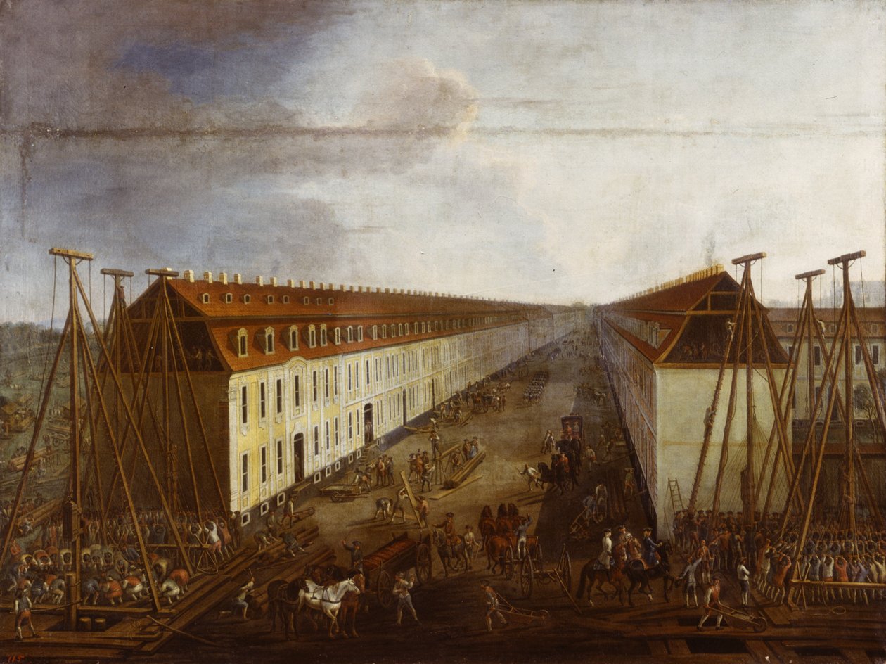 Bouwactiviteiten op Friedrichstrasse in Berlijn, c.1735 door Dismar Degen