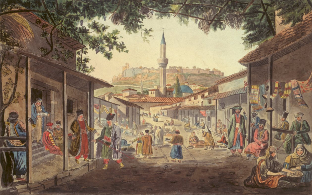 De Bazaar in Athene door Edward Dodwell