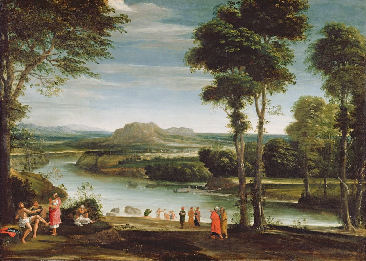 Landschap met de doop van Johannes, c.1610-20 door Domenichino