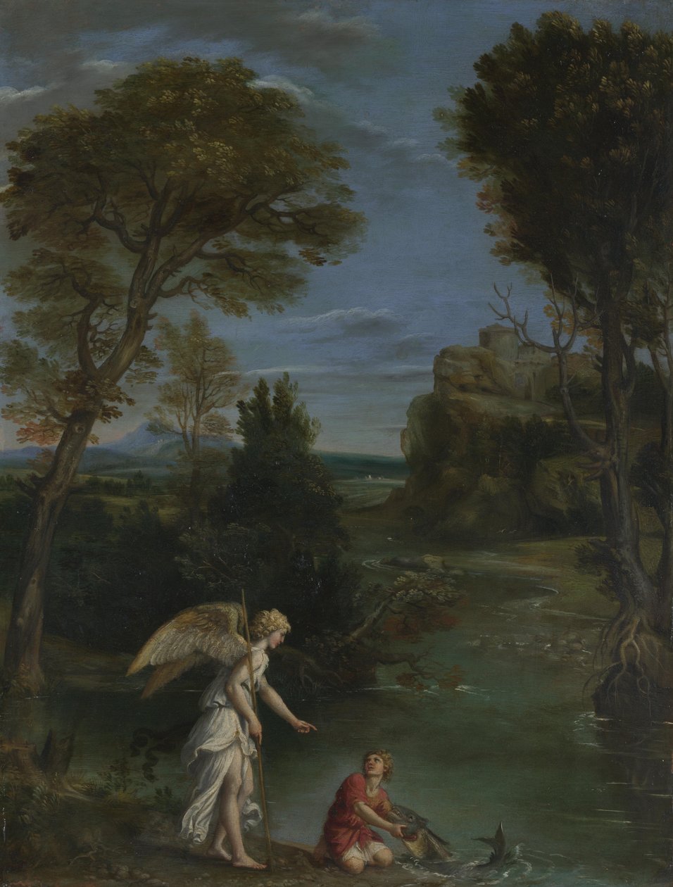 Landschap met Tobias die de vis vasthoudt door Domenichino