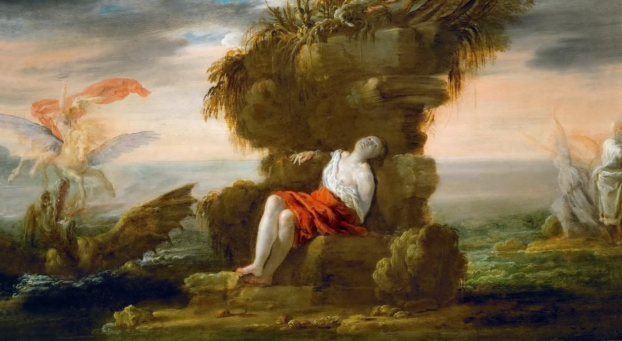 Perseus bevrijdt Andromeda door Domenico Fetti or Feti
