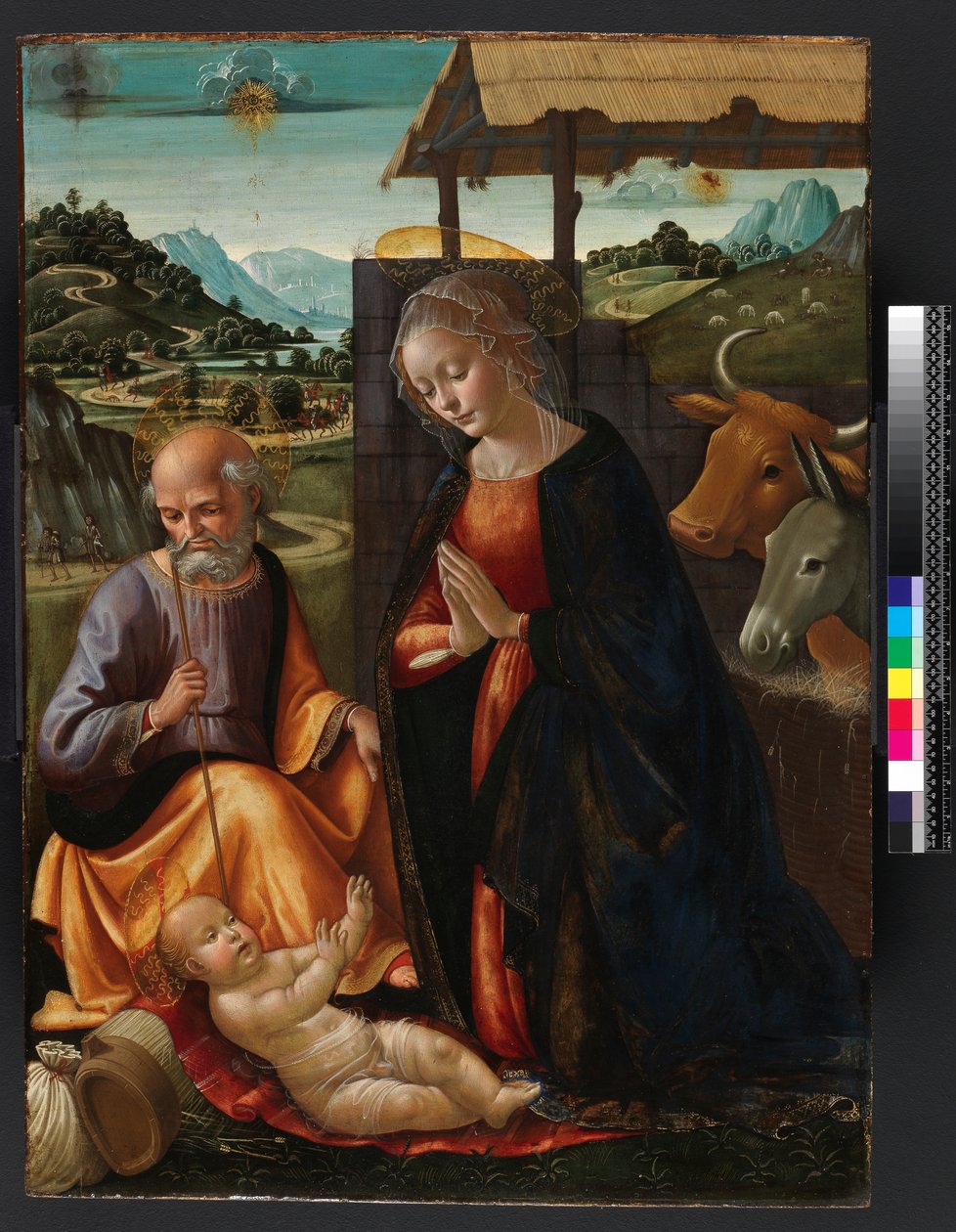 De Geboorte (tempera en olie op paneel) (na reiniging) door Domenico Ghirlandaio