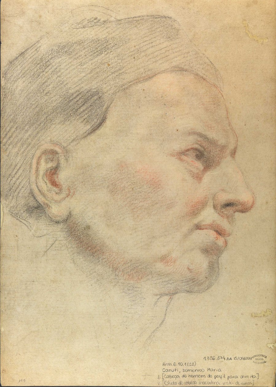 Hoofd van een man in profiel naar rechts door Domenico Maria Canuti