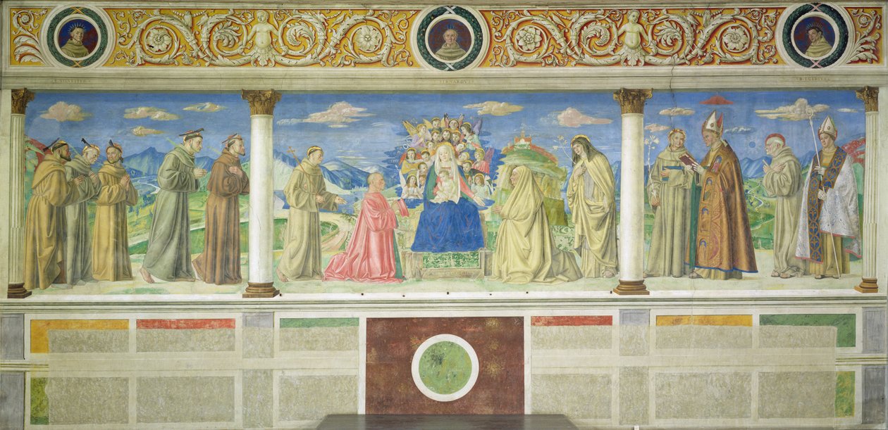 Maagd Omringd door Schenkers en Heiligen, 1503 door Domenico Morone