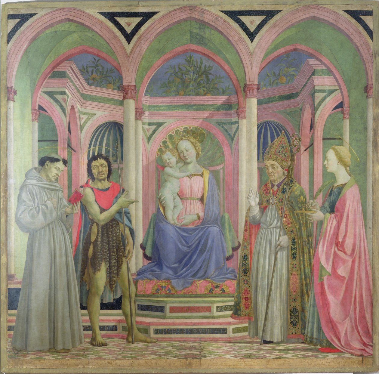 Maagd en Kind geflankeerd door St. Lucia, St. Nicolaas, St. Johannes de Doper en St. Franciscus, c.1445-47 door Domenico Veneziano