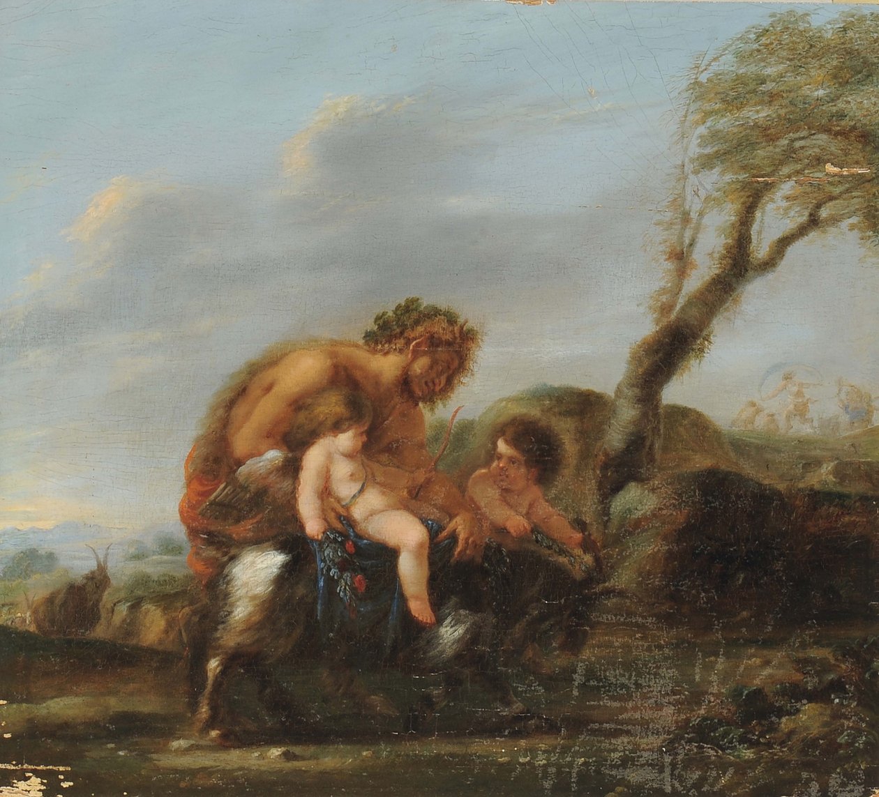 Satyr met twee cherubijnen door Domenico Fetti