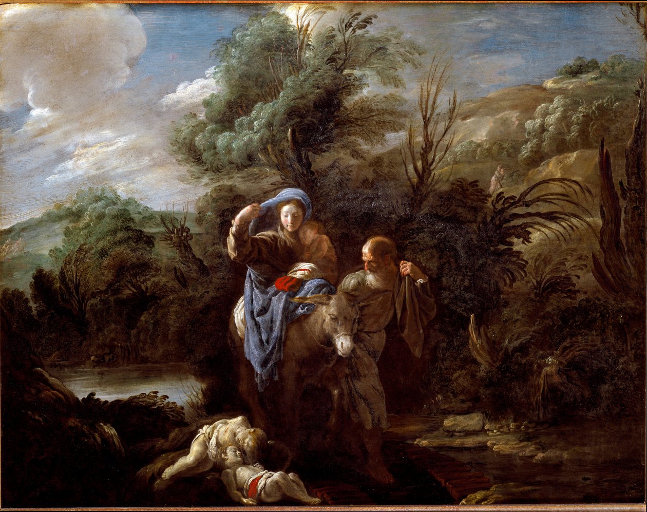Vlucht naar Egypte (Schilderij) door Domenico Fetti or Feti
