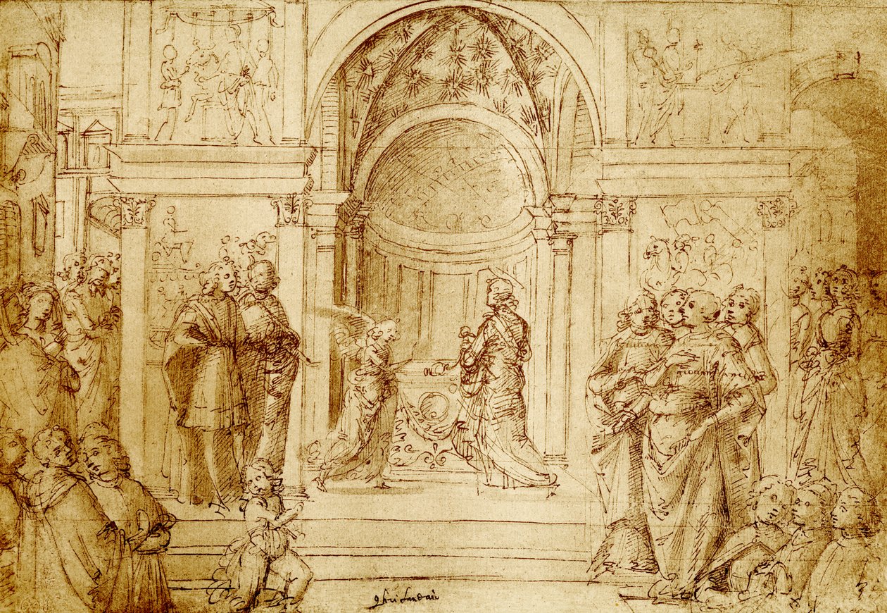 De engel verschijnt Zacharias in de tempel door Domenico Ghirlandaio
