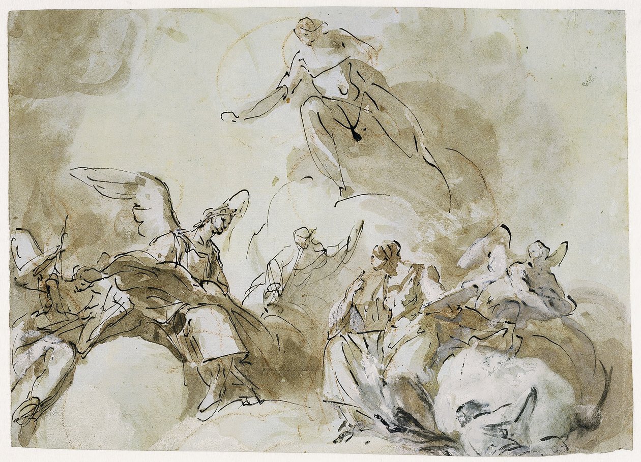 Christus tussen engelen in de wolken door Domenico Mondo