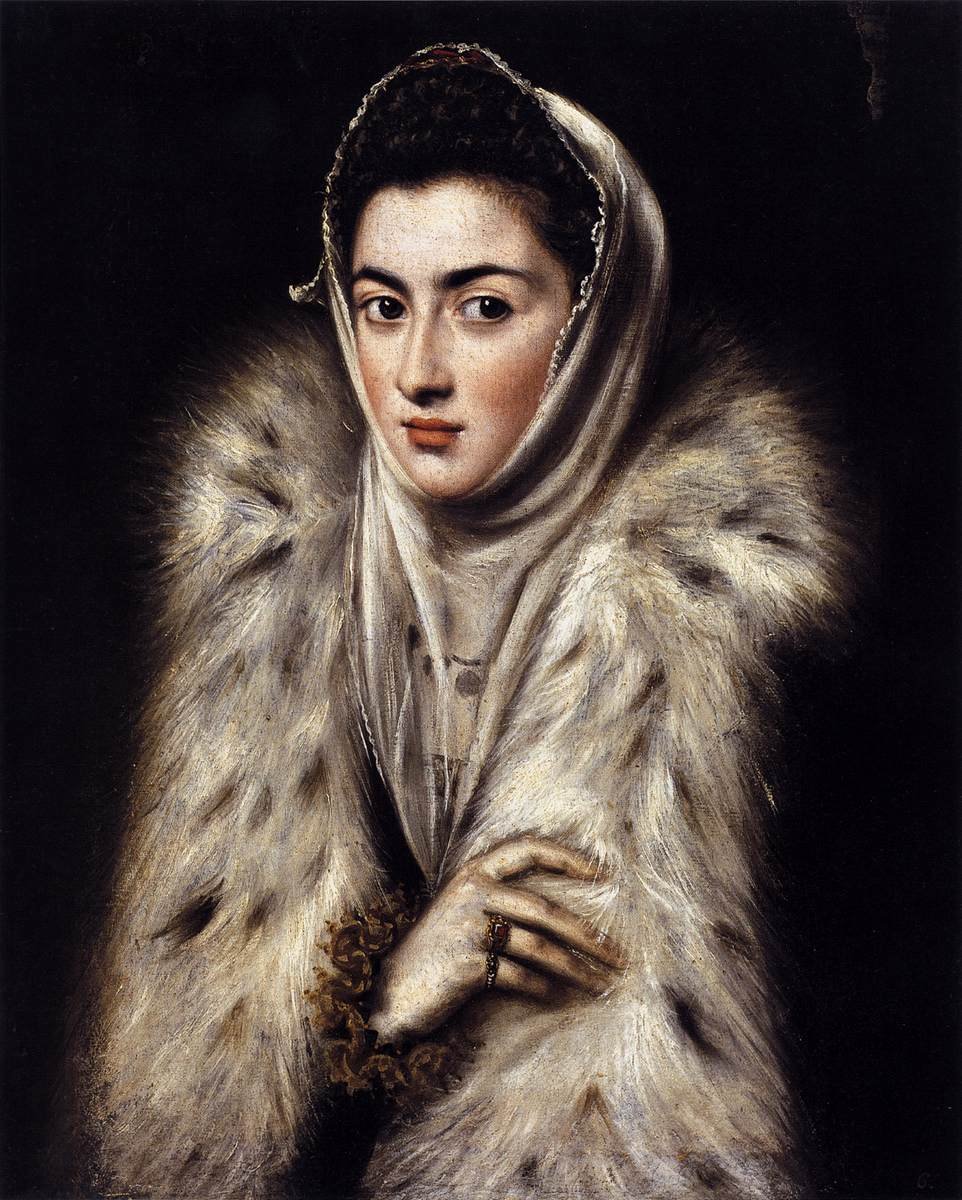 Een dame in een bontjas door El Greco