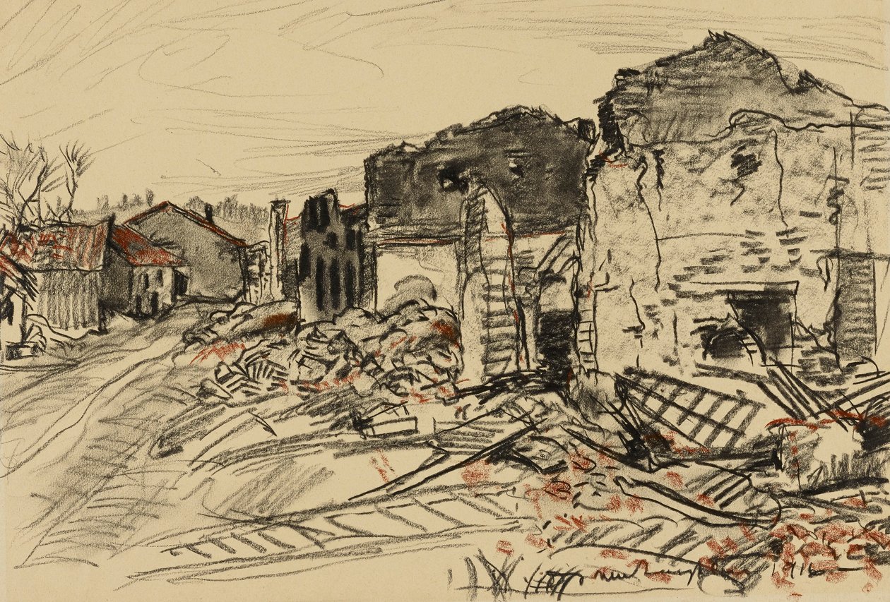 Verwoest dorp, Oorlogsfront door Donald Shaw MacLaughlan