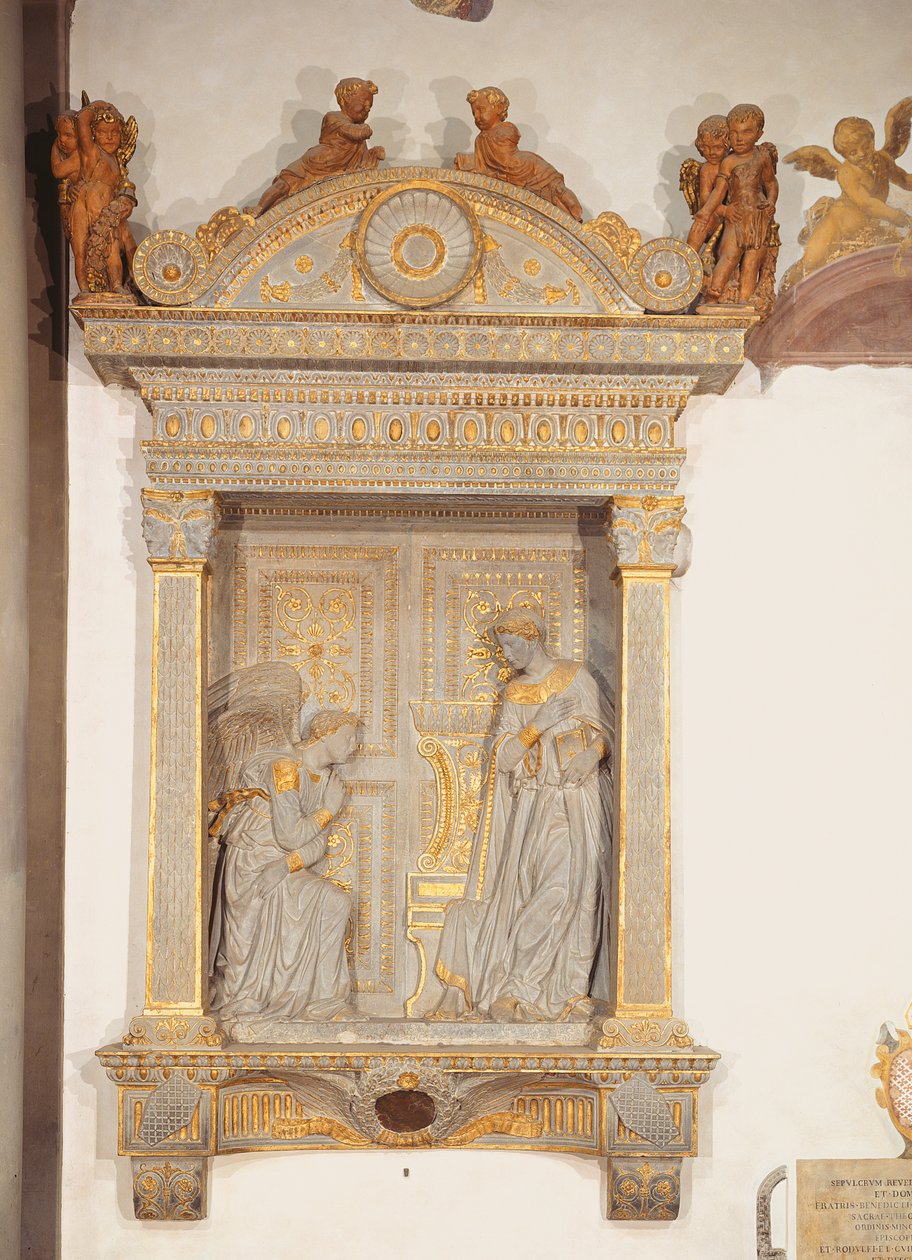 Cavalcanti Annunciatie (verguld kalksteen) door Donatello