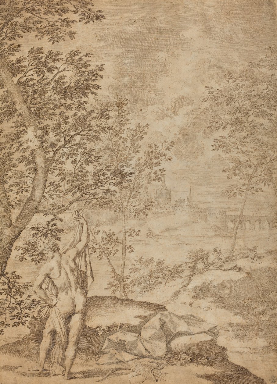 Apollo Staand in een Rivierlandschap door Donato Creti