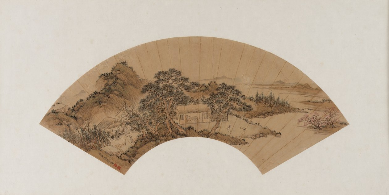 Geleerde die leest in een rieten hut, Qing-dynastie, late 18e-begin 19e eeuw door Dong Gao