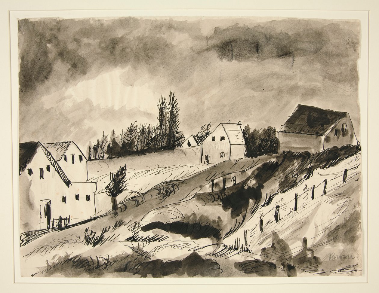 Landschap met huizen door Dora Bromberger